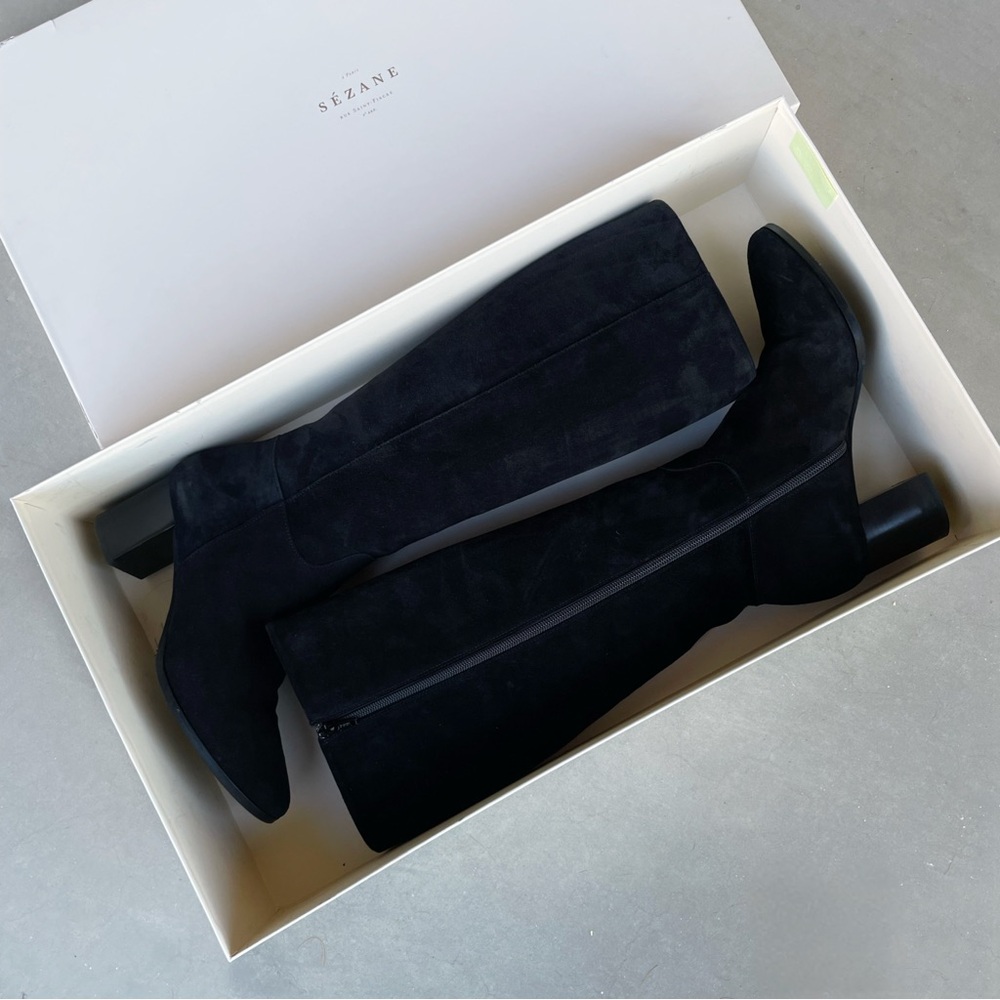 Sezane Black Suede Leather Adele Boots Classic He… - image 4